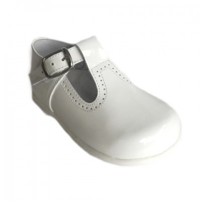 184-E Nens White Patent T-Bar Shoe 